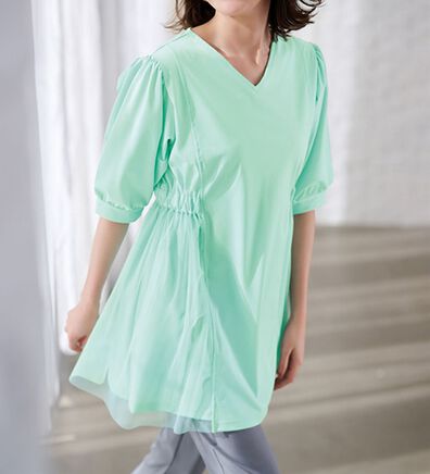 RANAN（ラナン）の「ひんやり！カットソー＆チュール切替チュニック（チュニック）」