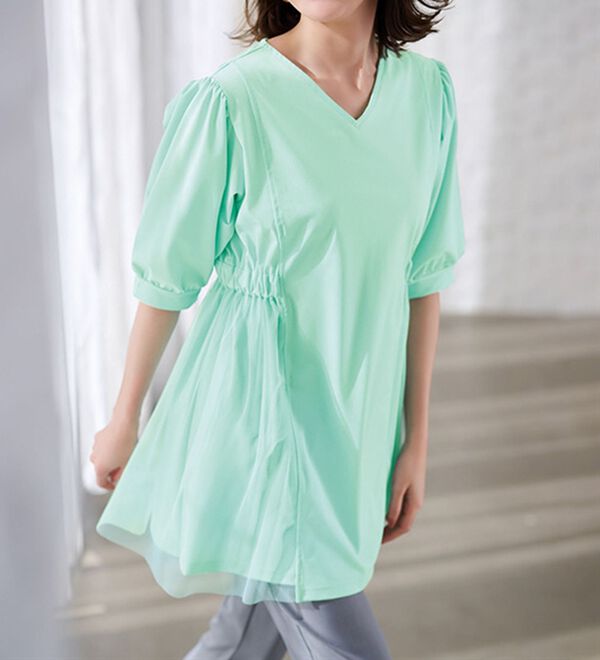 RANAN（ラナン）の「ひんやり！カットソー＆チュール切替チュニック（チュニック）」｜詳細画像