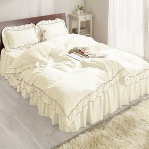 iellio（イエリオ）の「大人かわいいダブルフリル付布団カバーリング＜掛け布団カバー・ボックスシーツ・枕カバー・ずれにくい・オールシーズン・淡色＞（敷布団カバー・シーツ）」｜アイボリー