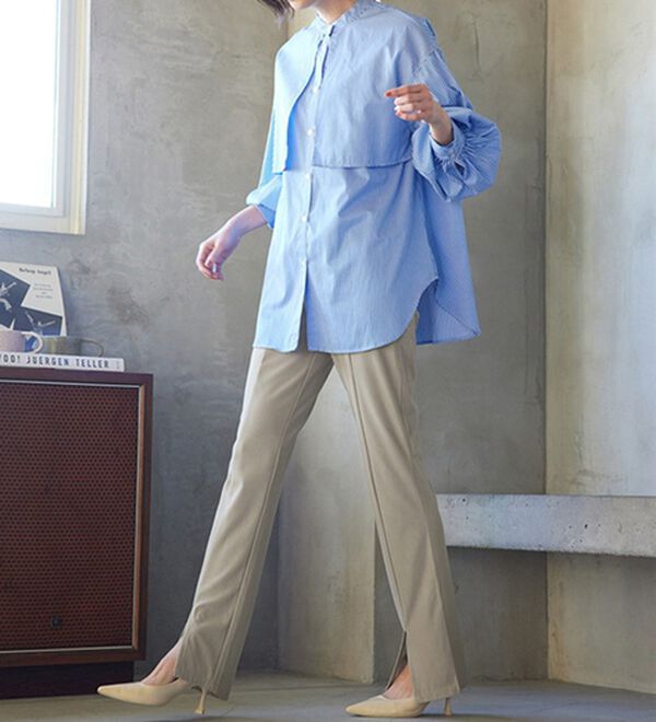 RANAN（ラナン）の「ひんやり！デニム調スリットパンツ（フルレングスパンツ）」｜詳細画像