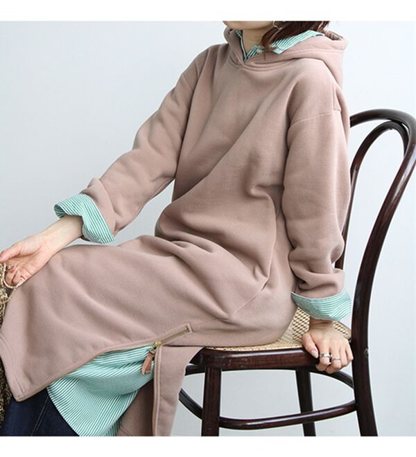 GeeRA（ジーラ）の「裏起毛裾ファスナーパーカーワンピース（カットソーワンピース）」｜詳細画像