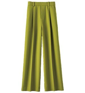 BELLUNA（ベルーナ）の「サマ見え！タック使いワイドパンツ（ワイドパンツ・ガウチョ）」｜ライムグリーン