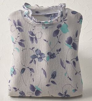 BELLUNA（ベルーナ）の「楊柳素材プリントハイネックプルオーバー（カットソー）」｜リーフ柄(グレー)