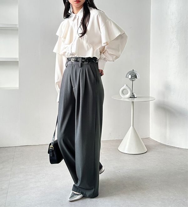 GeeRA（ジーラ）の「着心地抜群！ハイウエストダブルタックワイドパンツ（フルレングスパンツ）」｜詳細画像