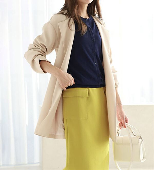 Pierrot（ピエロ）の「【洗濯機で洗える】丈・ネックが選べるシルクタッチニットカーディガン（ニットカーディガン）」｜詳細画像