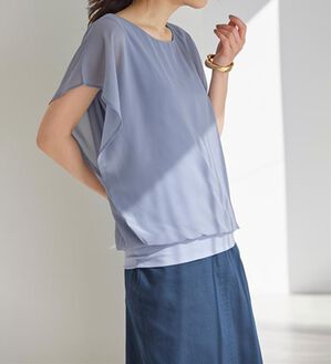 RANAN（ラナン）の「シフォン使いふんわり袖プルオーバー（カットソー）」｜ダスティブルー