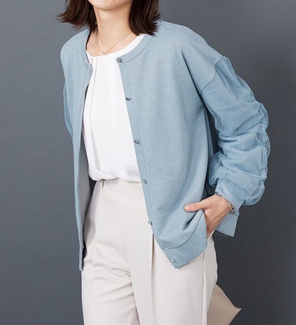 BELLUNA（ベルーナ）の「ラメ調袖チュールデザインカーディガン（その他カーディガン）」｜詳細画像