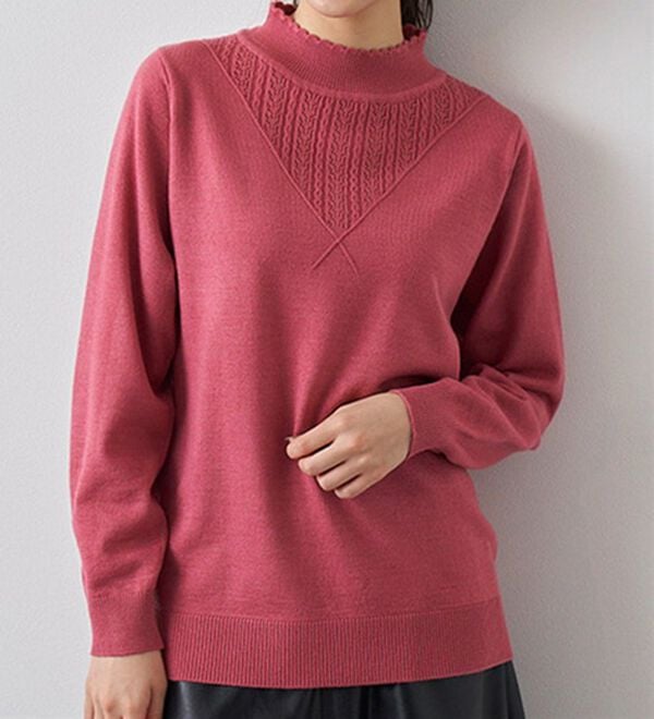 BELLUNA（ベルーナ）の「静電防止！洗えるウール入り透かし編みセーター（ニット・セーター）」｜詳細画像