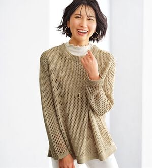 BELLUNA（ベルーナ）の「編地切替メッシュニットプルオーバー（ニット・セーター）」｜詳細画像