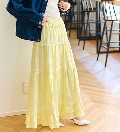 RANAN（ラナン）の「綿１００％タックティアードフレアースカート（ロングスカート）」