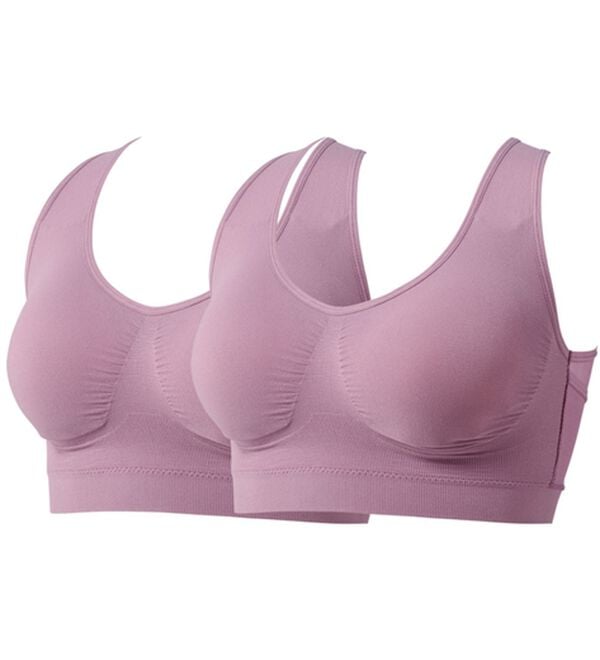 「【２枚組】猫背をケアするメッシュブラ同色２枚組（ブラジャー）」｜グレイッシュローズ
