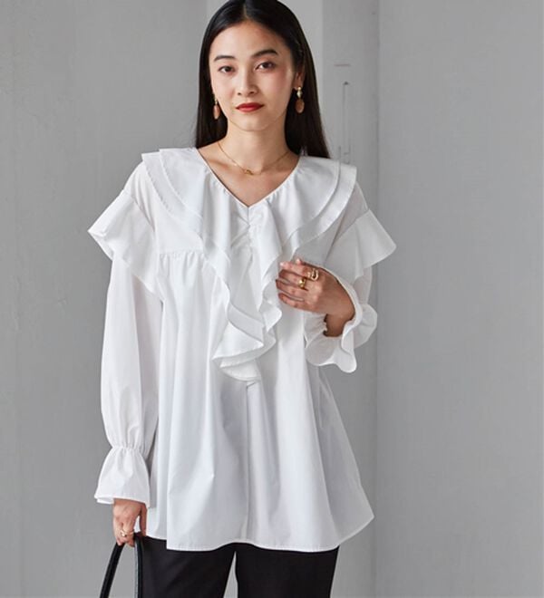 RANAN（ラナン）の「ビッグカラーフリルブラウス（ブラウス）」｜オフホワイト