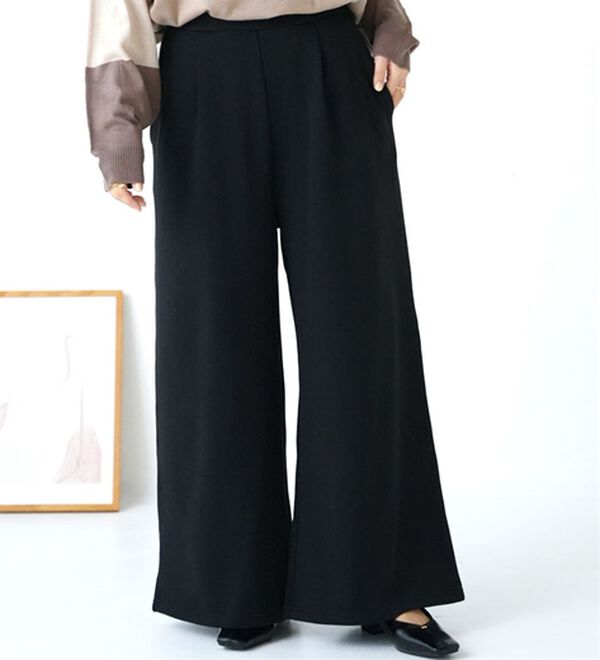 A HAPPY MARILYN（アハッピーマリリン）の「【Ｌ～８Ｌ】もわもわシャギーで下半身の冷え対策！選べる３丈 裏起毛 裏シャギー ワイドパンツ（ワイドパンツ・ガウチョ）」｜ブラック