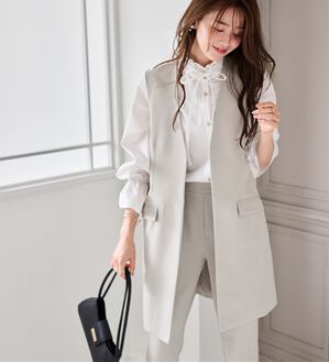 RANAN（ラナン）の「【２点セット】防シワ！ロングジレセットアップ（パンツスーツ）」｜グレージュ