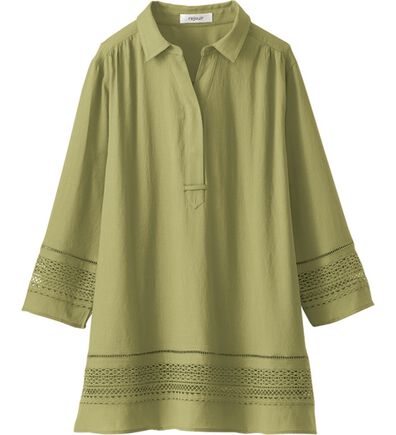 BELLUNA（ベルーナ）の「袖＆裾レース使いシャツチュニック（チュニック）」