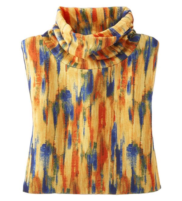 BELLUNA（ベルーナ）の「テンセル（ＴＭ）繊維・コットンプリントプルオーバー（カットソー）」｜オレンジ系かすり調柄