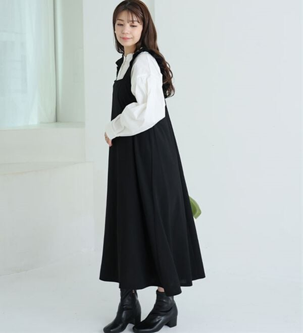 A HAPPY MARILYN（アハッピーマリリン）の「【Ｌ～６Ｌ】スポッと着られる！バックリボンｏｒ肩フリルから選べるバックデザインワンピ－ス（ジャンパースカート）」｜詳細画像