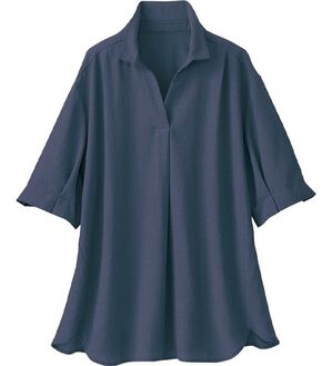 BELLUNA（ベルーナ）の「麻調素材袖タックデザインブラウス（ブラウス）」｜ライトネイビー