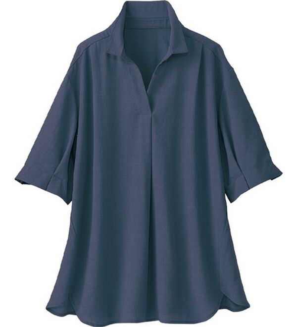 BELLUNA（ベルーナ）の「麻調素材袖タックデザインブラウス（ブラウス）」｜ライトネイビー