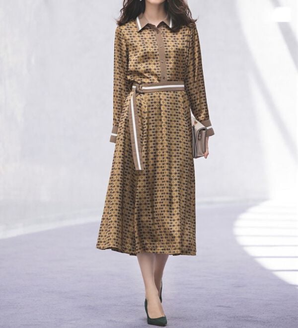 【美品】トリーバーチ 花柄プリントシャツワンピース ベルト シルク100% 4 美品 トリーバーチ フラワープリントワンピース シルク 花柄