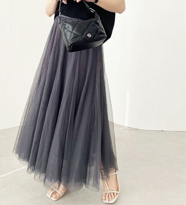 René ネイビー　フレアチュールロングスカート René ネイビー フレアチュールロングスカート