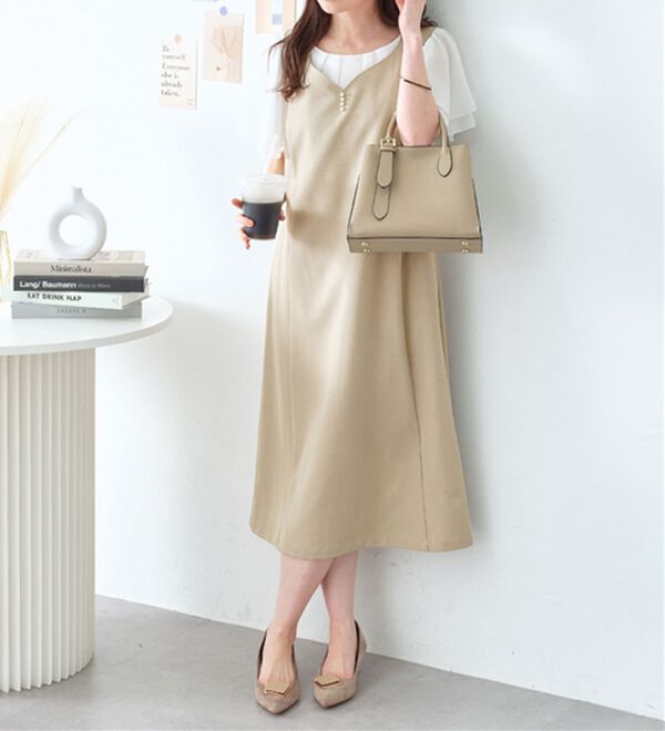 選べる2丈】すらっと上品見えパール付ジャンパースカート - ベルーナ  