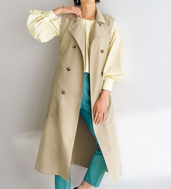 美品『アミナルビナッチ』トレンチコート ロング ベルト 比翼 イタリア製 ピンク 美品『アミナルビナッチ』トレンチコート ロング ベルト 比翼