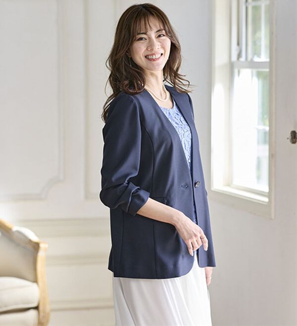 BELLUNA（ベルーナ）の「＜楽スタフィット＞【夏用】ノーカラージャケット（ノーカラージャケット）」｜詳細画像