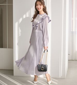 alotta（アロッタ）の「【選べる２丈】柄アソートフリルデザインワンピース【お客様企画】（その他ワンピース）」｜ラベンダーグレーロング丈