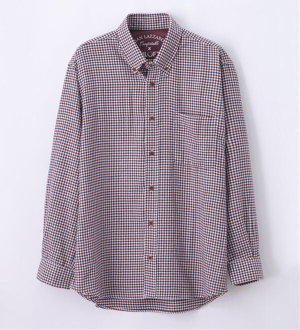 「＜バイロフト（Ｒ）＞カシミヤタッチネルシャツ（メンズシャツ）」｜ネイビー&times;ブラウン