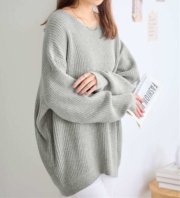 alotta（アロッタ）の「もっちりゆるニットトップス（ニット・セーター）」｜杢グレー