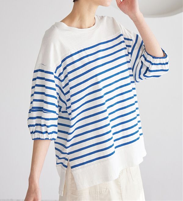 Viola e Viola（ヴィオラ エ ヴィオラ）の「綿１００％バスクボーダーランタン袖トップス（カットソー）」｜詳細画像