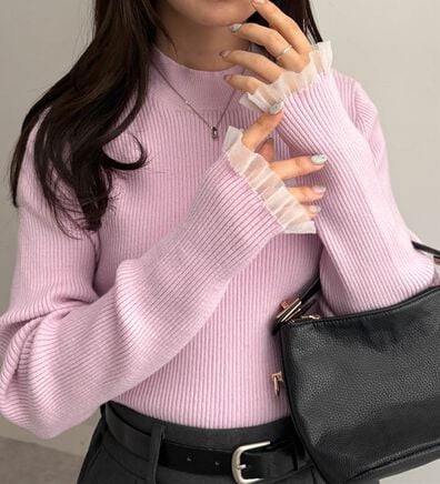 RANAN（ラナン）の「【春色追加】シアーフリル袖ハイネックリブニット（ニット・セーター）」