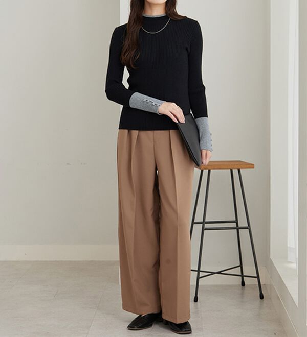 GeeRA（ジーラ）の「配色デザインくるみボタン付リブニット（ニット・セーター）」｜詳細画像