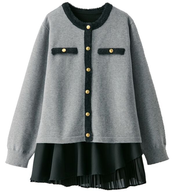 BELLUNA（ベルーナ）の「配色カーデチュニックアンサンブル（アンサンブル）」｜杢グレー系