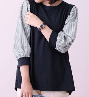 BELLUNA（ベルーナ）の「タック使いストライプ切替プルオーバー（カットソー）」｜ネイビー