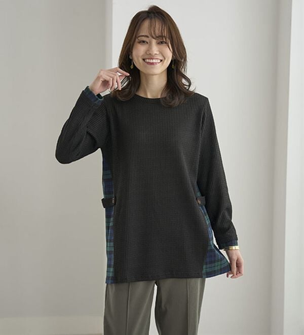 BELLUNA（ベルーナ）の「異素材重ね着風チュニック（チュニック）」｜黒2