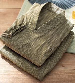 「＜クロコダイル＞ざっくり木綿の綿１００％作務衣（メンズ和装・浴衣・和装グッズ）」｜唐草色