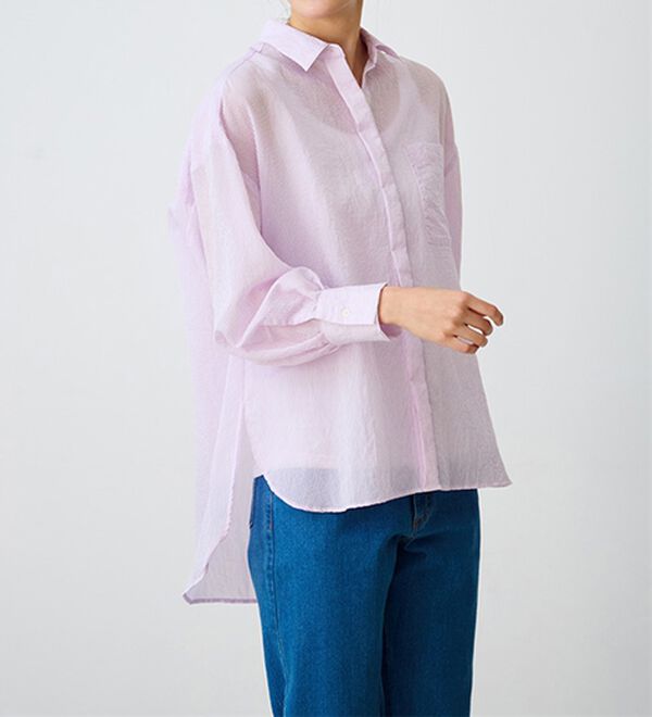 RANAN（ラナン）の「シアーストライプシャツ（ブラウス）」｜ピンク