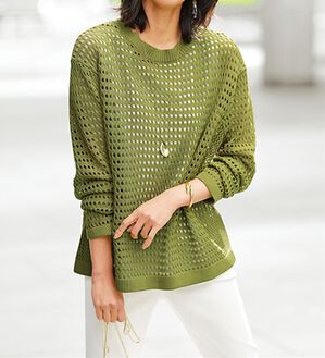 BELLUNA（ベルーナ）の「涼やか麻タッチメッシュニットプルオーバー（ニット・セーター）」｜イエローグリーン