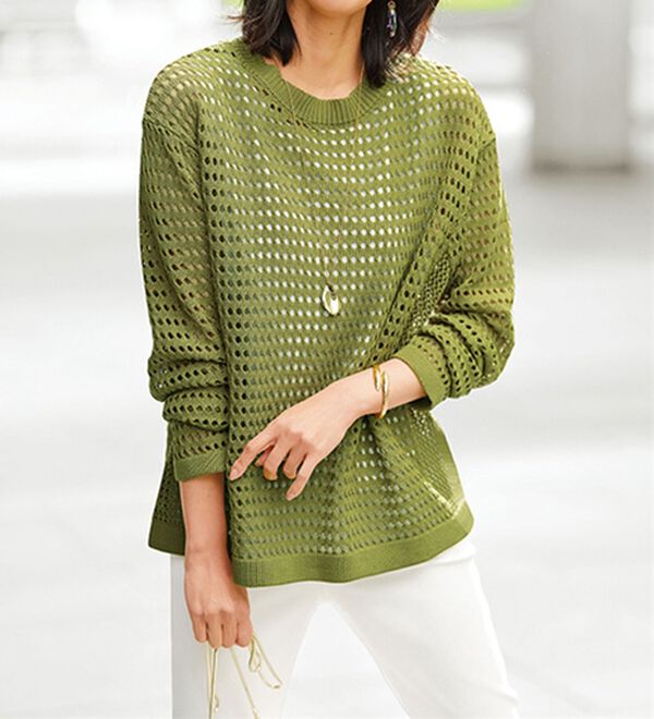 ノ*ル様 新品同様ペーパーヤーンメッシュニット 涼やか麻タッチメッシュニットプルオーバー - ベルーナ【公式】