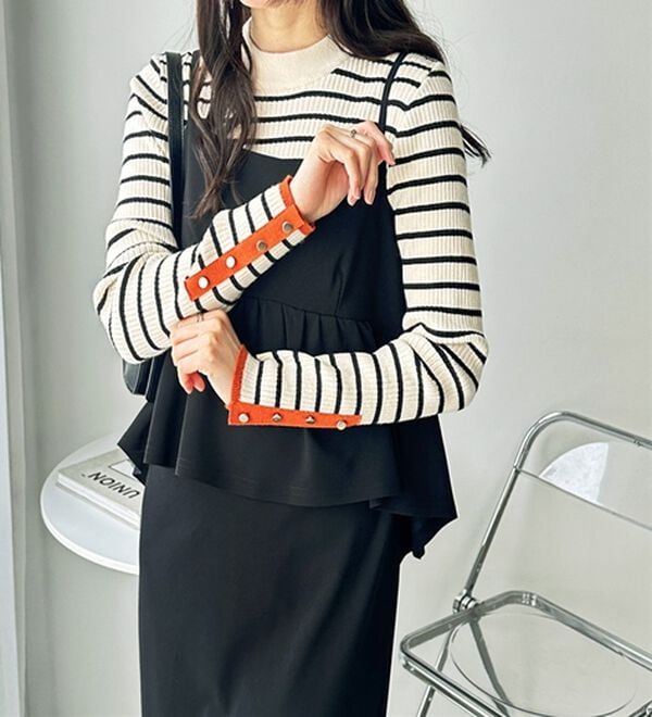 GeeRA（ジーラ）の「袖口ボタン配色ハイネックリブニット（ニット・セーター）」｜詳細画像