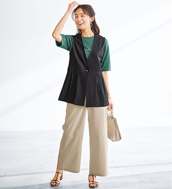 BELLUNA（ベルーナ）の「麻入りストレッチ素材ベイカーワイドパンツ（ワイドパンツ・ガウチョ）」｜詳細画像