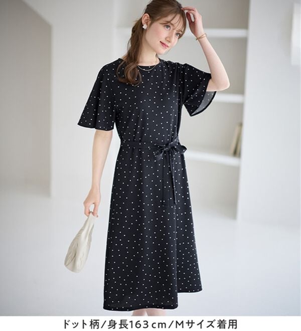 alotta（アロッタ）の「【4つの機能付】ひんやりフレア袖ベルト付ゆるワンピース（カットソーワンピース）」｜詳細画像