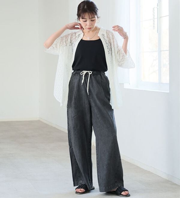 A HAPPY MARILYN（アハッピーマリリン）の「【Ｍ～８Ｌ】楽して叶う！イージーデニムワイドパンツ（ワイドパンツ・ガウチョ）」｜詳細画像
