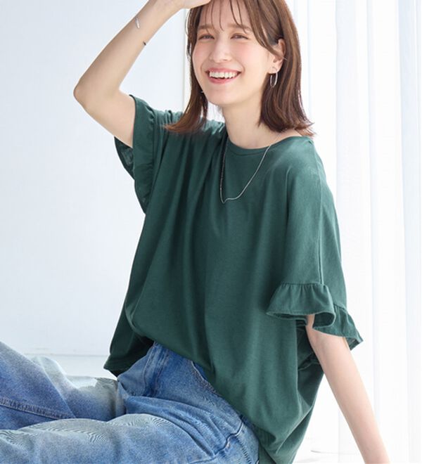 Viola e Viola（ヴィオラ エ ヴィオラ）の「サラリ綿混フリル袖Tシャツ（カットソー）」｜詳細画像