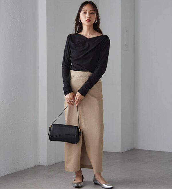 RANAN（ラナン）の「上品ドレープリブロングＴシャツ（カットソー）」｜詳細画像