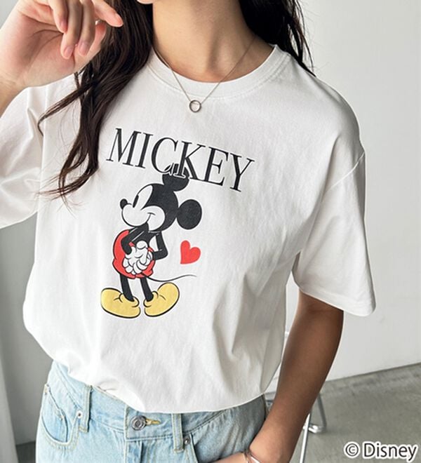 GeeRA（ジーラ）の「【Disney/ディズニー】別注/Mickey Mouse＆Minnie Mouse/ヴィンテージプリントTシャツ（カットソー）」｜ミッキー&times;オフホワイト