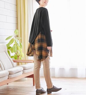 Viola e Viola（ヴィオラ エ ヴィオラ）の「裾切替フレアーアシメ裏起毛チュニック（チュニック）」｜ブラック系チェック