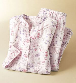 「綿100％嬉しい楊柳パジャマ（パジャマ・ルームウェア）」｜キーネックピンク